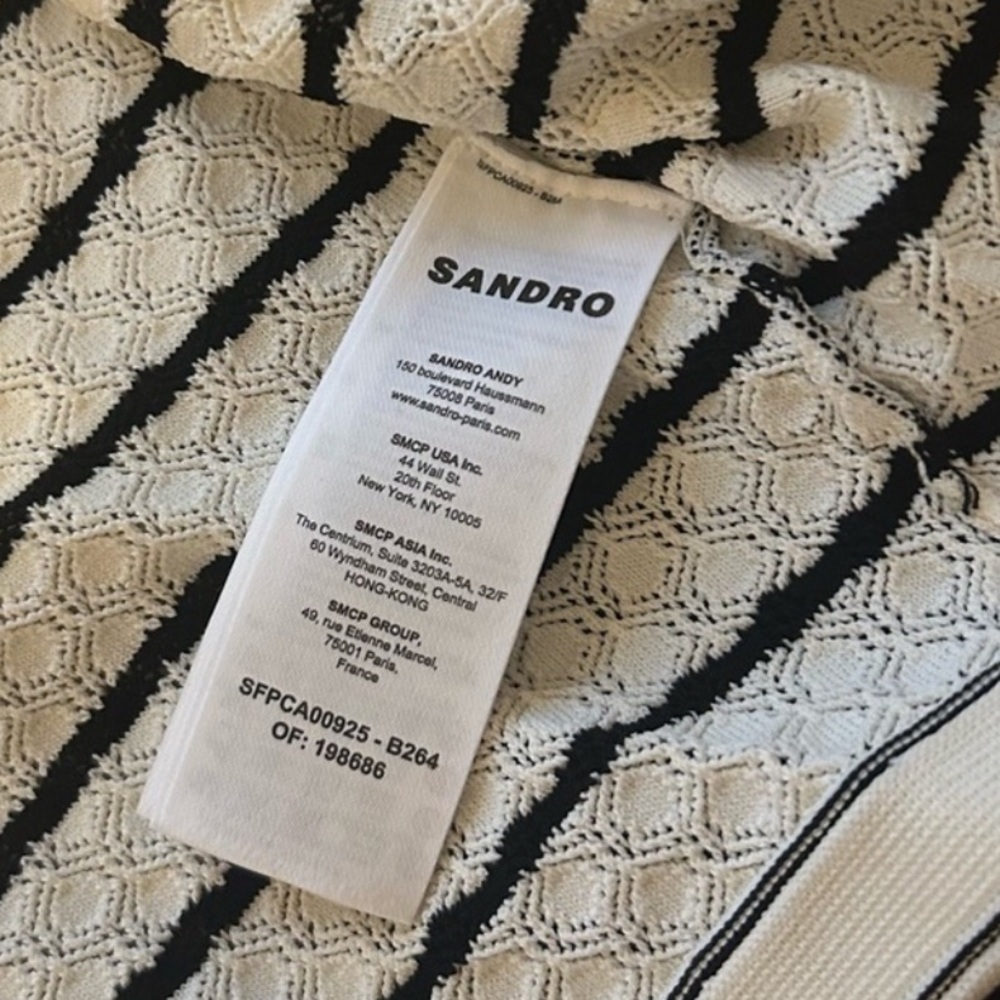 SANDRO Cropped White and Black Striped Cardigan Gold Hardware Buttons Sz 2 = Med - Picture 3 of 12